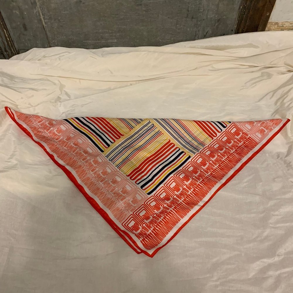 Vintage 60s 70s Made in Italy Mid Century Modern geometric scarf mod stripes an - Picture 6 of 10
